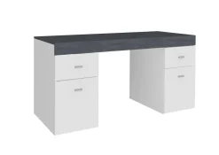 Scrivania lineare bianca lucida e rovere 135x75cm con 3 cassetti - Hachette