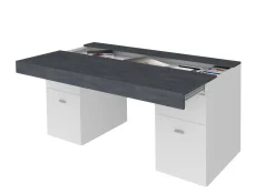 Scrivania lineare bianca lucida e rovere 135x75cm con 3 cassetti - Hachette
