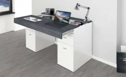 Scrivania lineare bianca lucida e rovere 135x75cm con 3 cassetti - Hachette