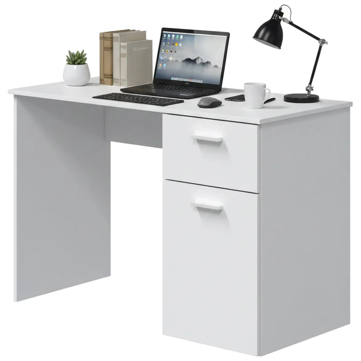 Scrivania lineare bianca 109x48cm con 3 cassetti - Franklin