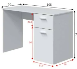 Scrivania lineare bianca 109x48cm con 3 cassetti - Franklin