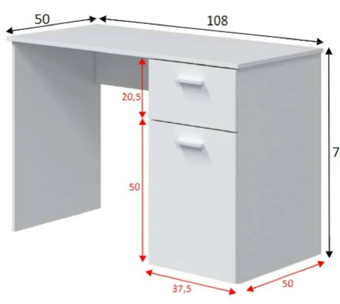 Scrivania lineare bianca 109x48cm con 3 cassetti - Franklin
