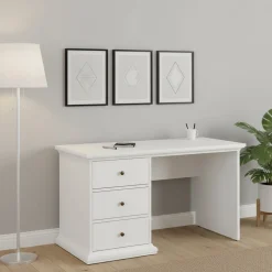 Scrivania lineare bianca 138x60cm con 2 cassetti - Abol