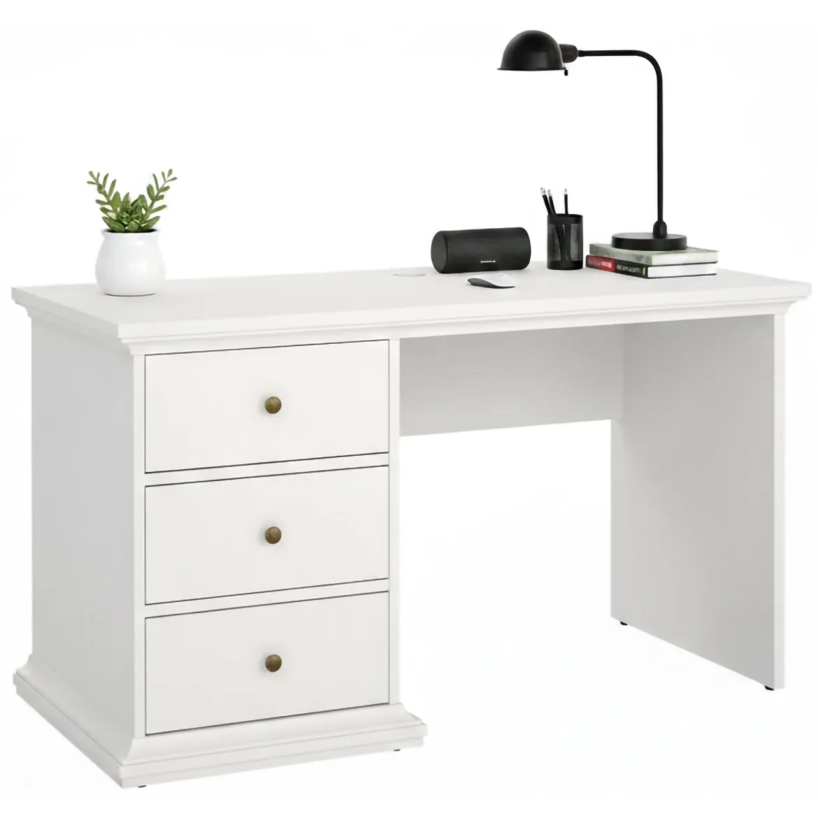 Scrivania lineare bianca 138x60cm con 2 cassetti - Abol