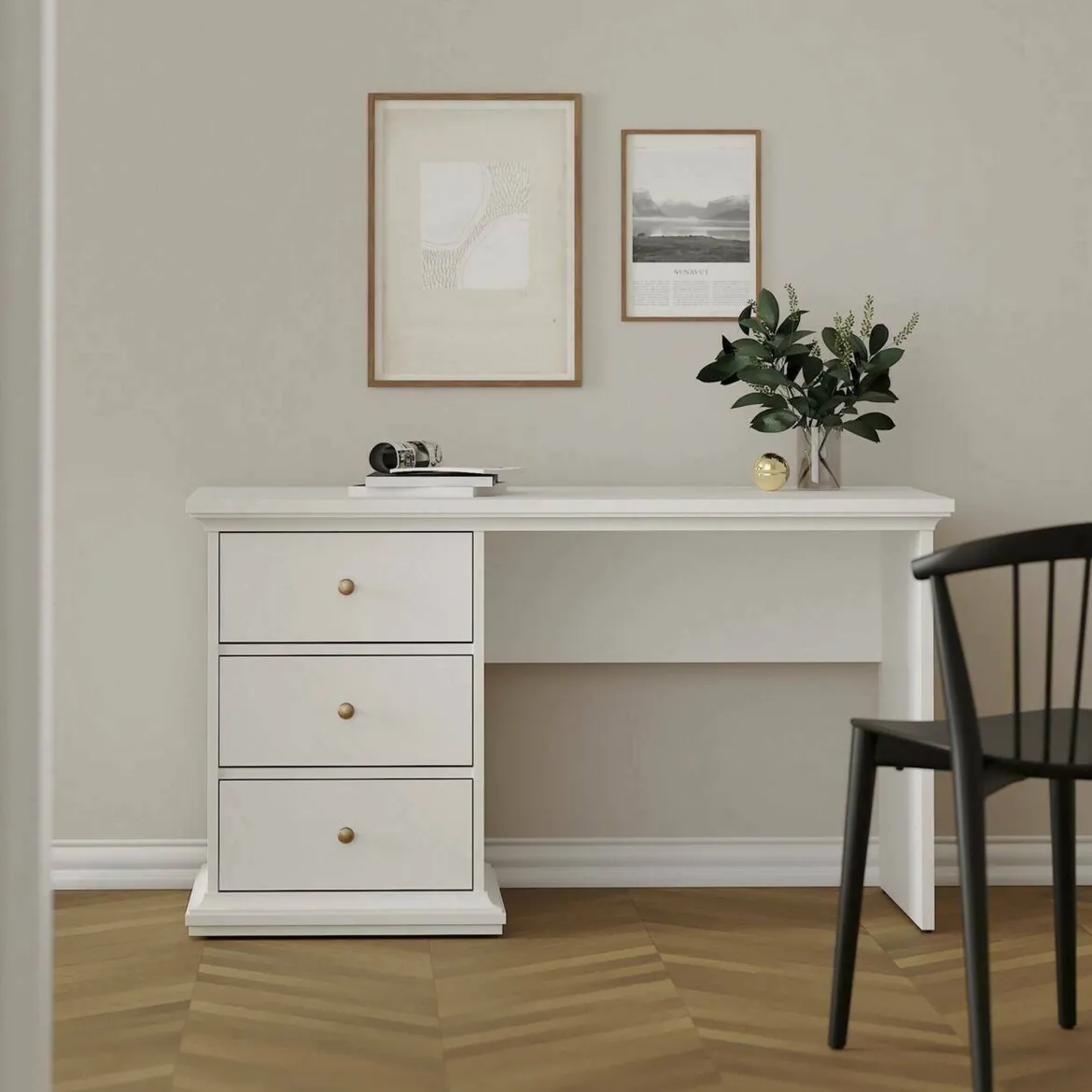 Scrivania lineare bianca 138x60cm con 2 cassetti - Abol