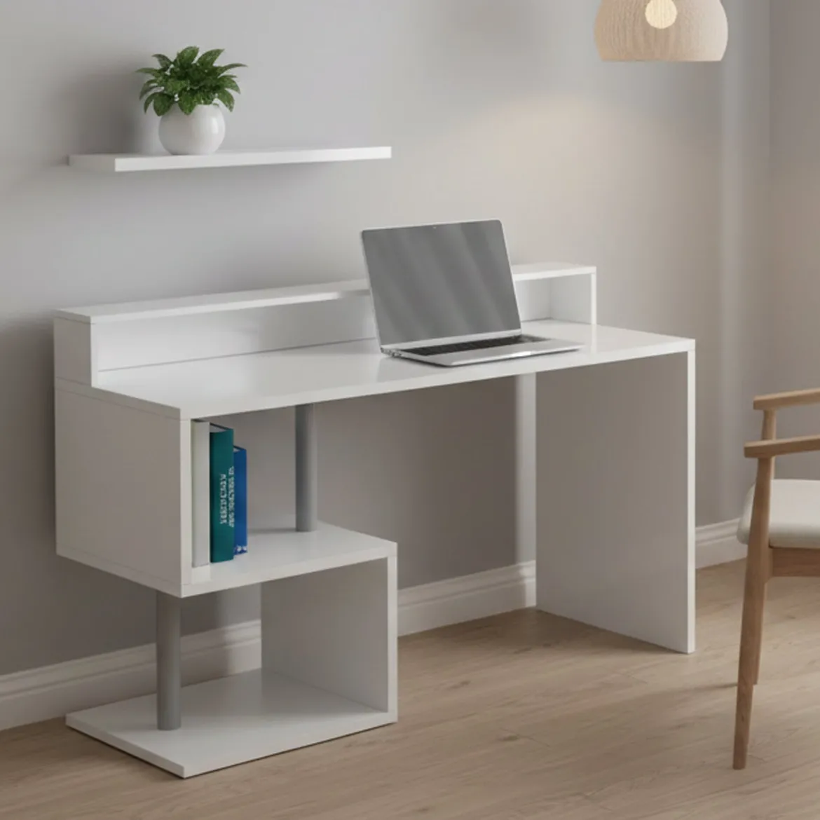 Scrivania lineare bianca 140x60cm con supporto computer - Yemyin