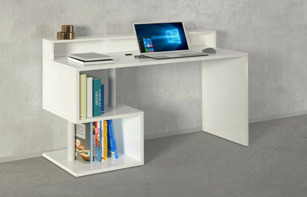 Scrivania lineare bianca 140x60cm con supporto computer - Yemyin
