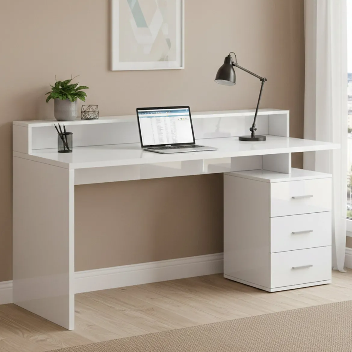 Scrivania lineare bianca 160x60cm in legno - Flaminia