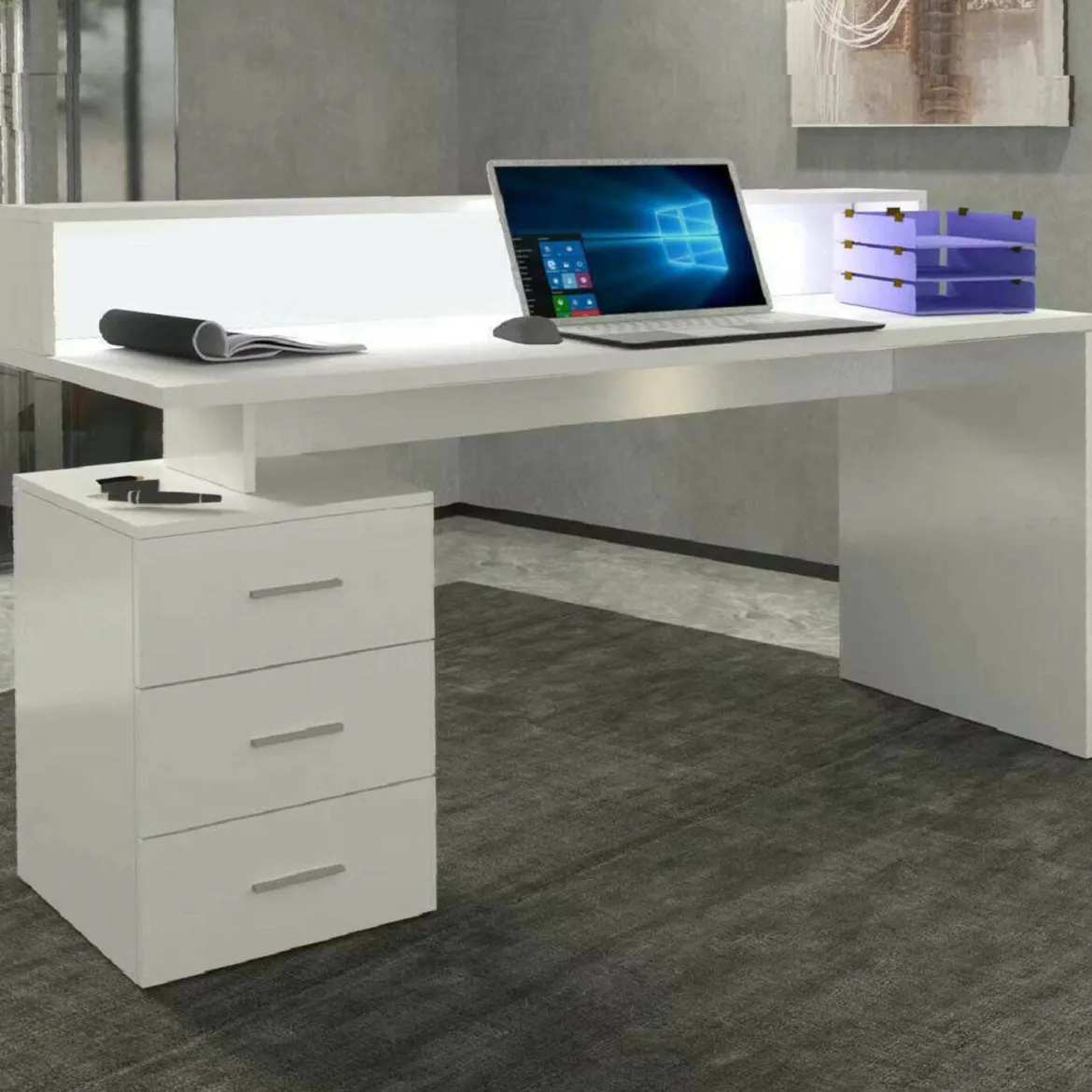 Scrivania lineare bianca 160x60cm in legno - Flaminia