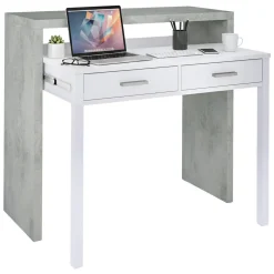 Scrivania lineare cemento e bianca 98x36cm con 2 cassetti - Andriy