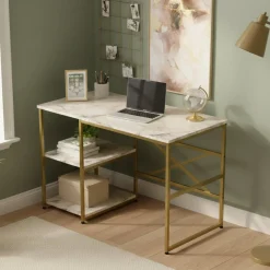 Scrivania lineare grigia e oro 120x60cm - Giusto