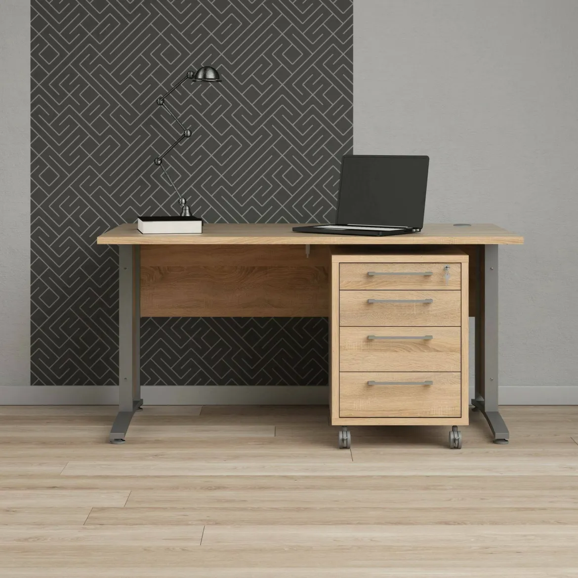 Scrivania lineare grigia e quercia 150x80cm in legno - Ascorbato