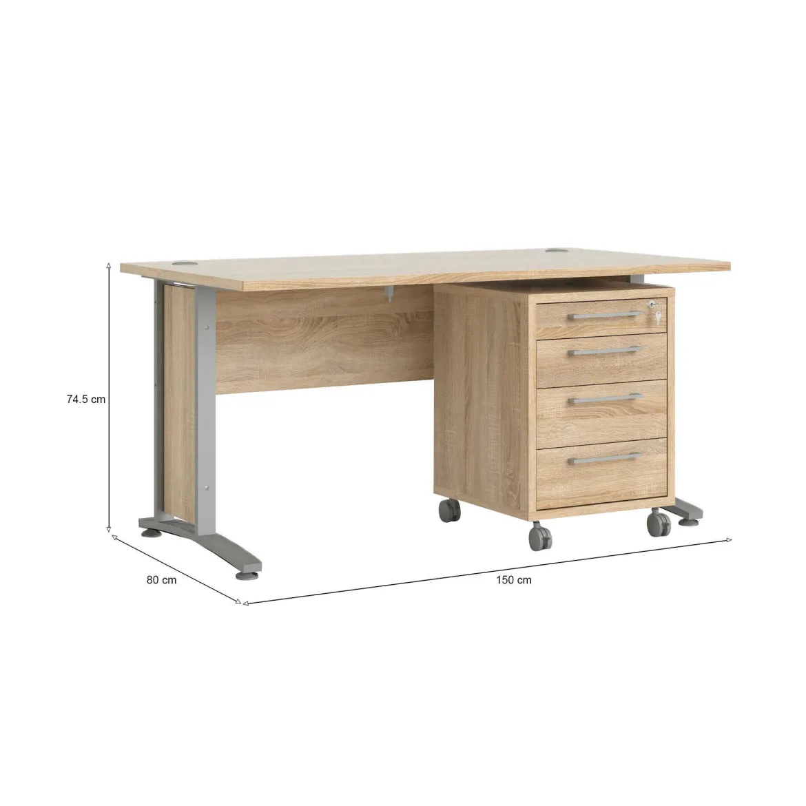 Scrivania lineare grigia e quercia 150x80cm in legno - Ascorbato