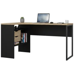 Scrivania lineare nera e quercia 145x81cm con 2 cassetti - Moire