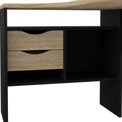 Scrivania lineare nera e quercia 145x81cm con 2 cassetti - Moire
