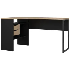 Scrivania lineare nera e rovere 145x81cm con 2 cassetti - Moire