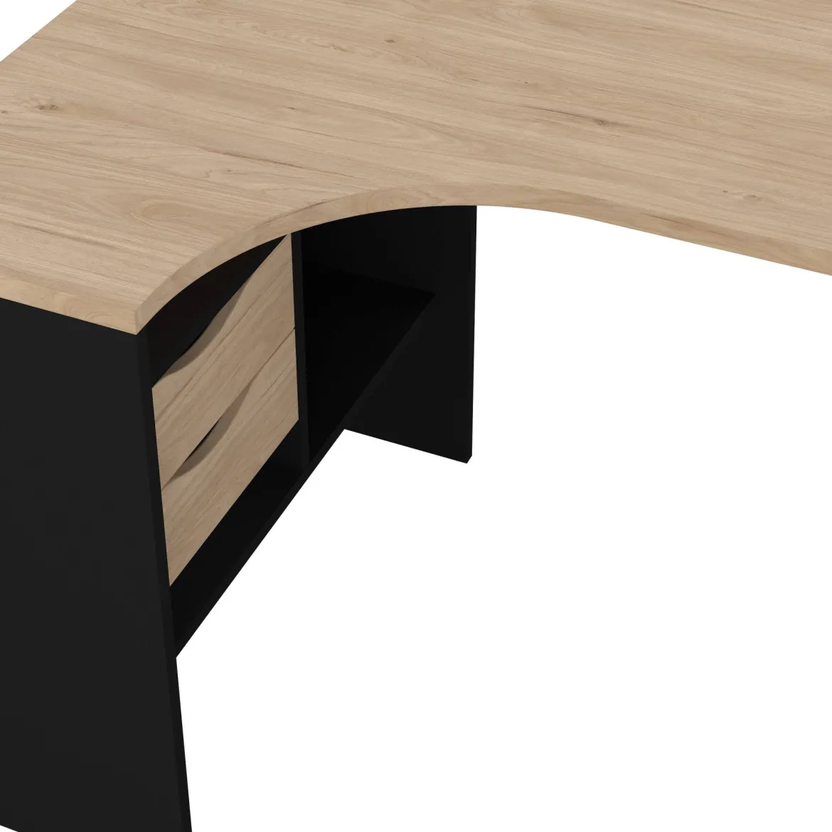Scrivania lineare nera e rovere 145x81cm con 2 cassetti - Moire