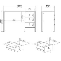 Scrivania lineare nera 120x48cm con 3 cassetti - Murjan