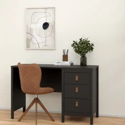Scrivania lineare nera 120x48cm con 3 cassetti - Murjan