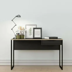 Scrivania lineare nera 130x60cm con piano in vetro - Ameglia