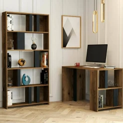 Scrivania lineare noce e antracite 120x60cm con libreria - Atene