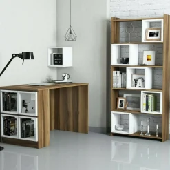 Scrivania lineare noce e bianca 120x65cm con libreria - Hongyu