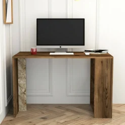 Scrivania lineare noce e bianca marmo 120x60cm - Bising