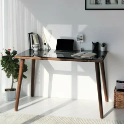 Scrivania lineare noce 110x60cm con piano in vetro - Melita