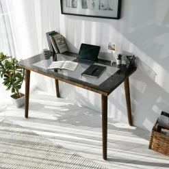 Scrivania lineare noce 110x60cm con piano in vetro - Melita