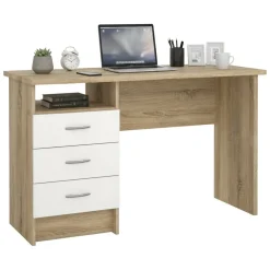 Scrivania lineare quercia e bianca 120x48cm con 3 cassetti - Andre