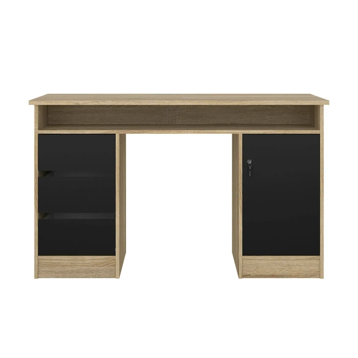Scrivania lineare quercia e nera 126x55cm con 3 cassetti - Shanshan