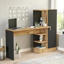 Scrivania lineare quercia e nera 152x40cm con 1 cassetto - Angaga
