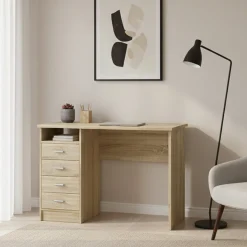 Scrivania lineare quercia 110x48cm con 4 cassetti - Appollo
