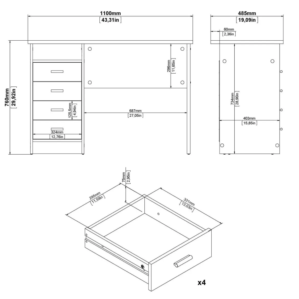 Scrivania lineare quercia 110x60cm piano in legno massello - Melita