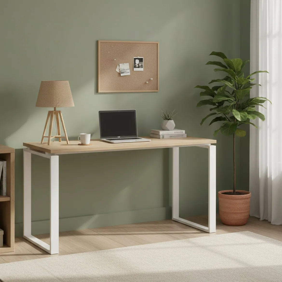 Scrivania lineare rovere e bianca 150x99cm con 3 cassetti - Peipah