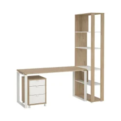 Scrivania lineare rovere e bianca 184x79cm con libreria - Etienne