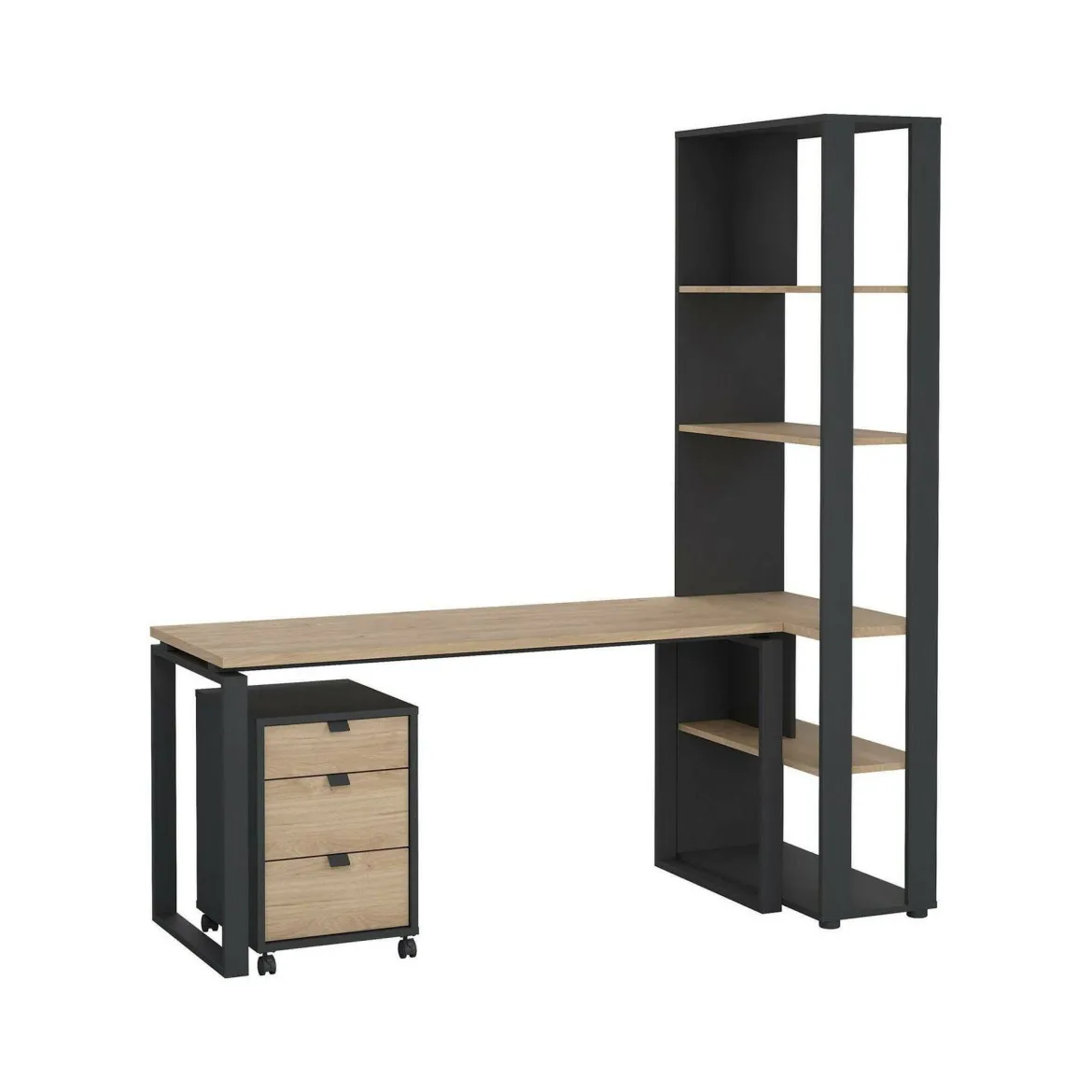 Scrivania lineare rovere e grigia 184x79cm con libreria - Etienne