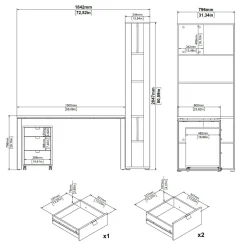 Scrivania lineare rovere e grigia 184x79cm con libreria - Etienne