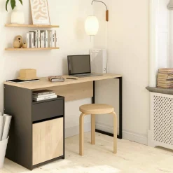 Scrivania lineare rovere e nera 130x48cm con 1 cassetto - Mele