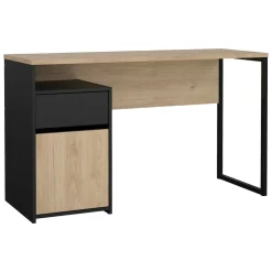 Scrivania lineare rovere e nera 130x48cm con 1 cassetto - Mele