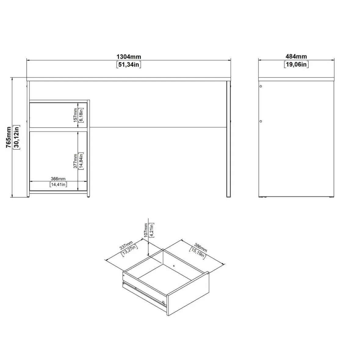 Scrivania lineare rovere e nera 130x48cm con 1 cassetto - Mele