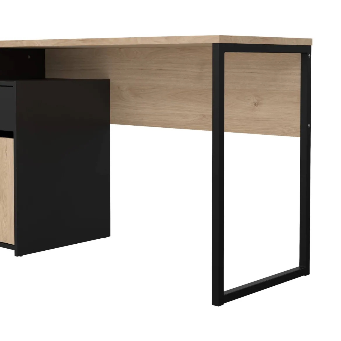 Scrivania lineare rovere e nera 130x48cm con 1 cassetto - Mele