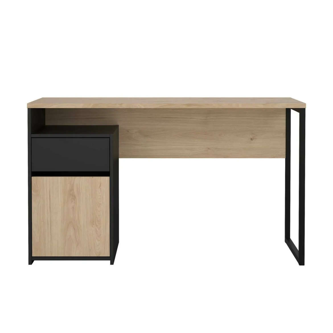 Scrivania lineare rovere e nera 130x48cm con 1 cassetto - Mele