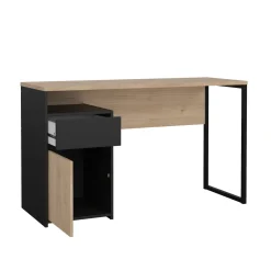 Scrivania lineare rovere e nera 130x48cm con 1 cassetto - Mele