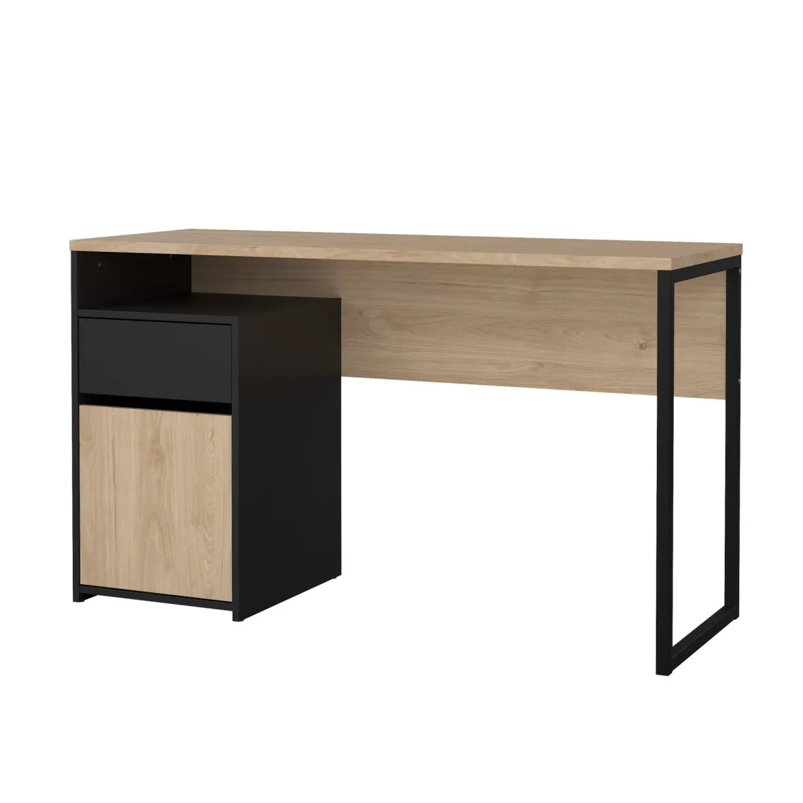 Scrivania lineare rovere e nera 130x48cm con 1 cassetto - Mele
