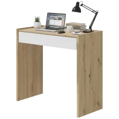 Scrivania lineare rovere nodi e bianca 81x40cm con 1 cassetto - Akaba