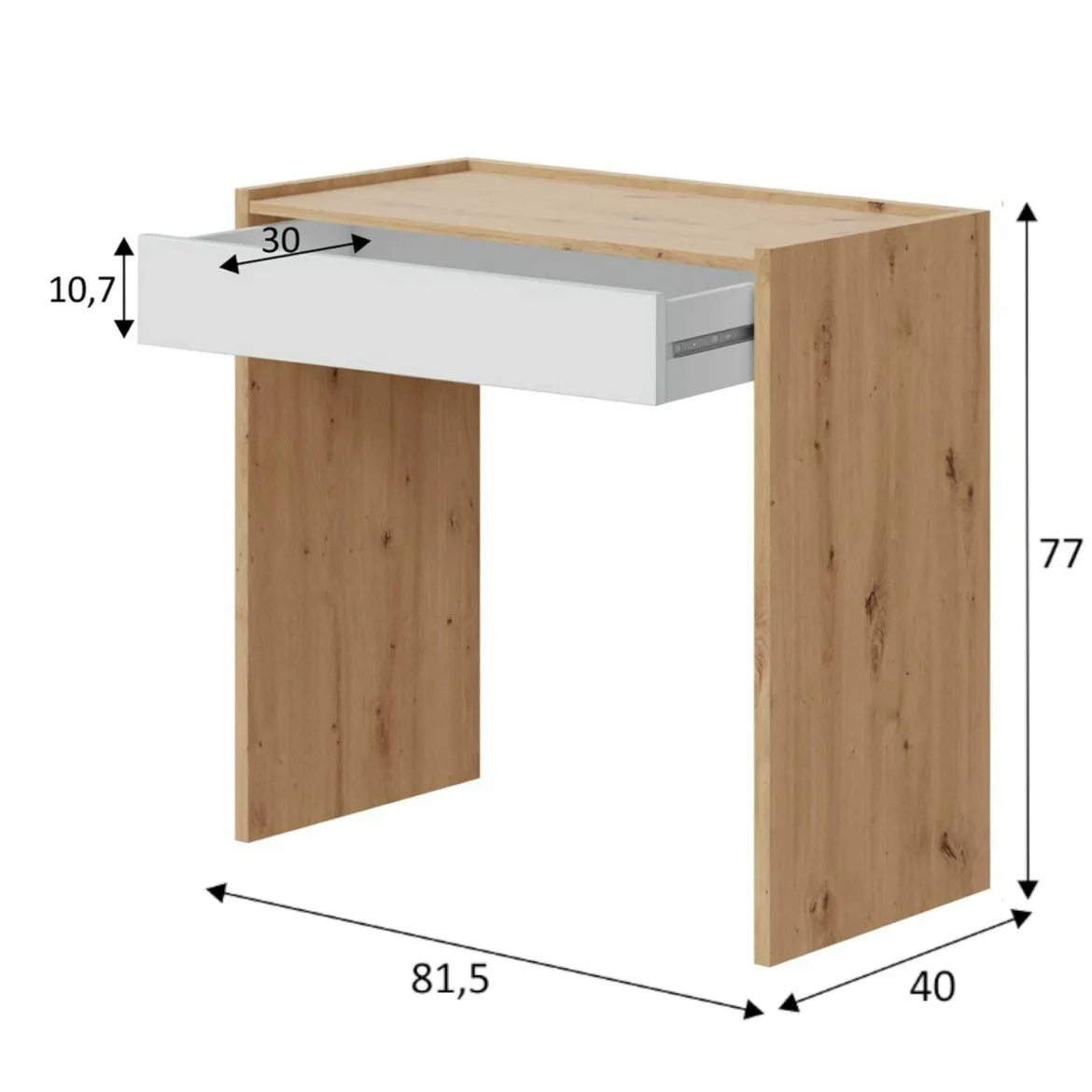 Scrivania lineare rovere nodi e bianca 81x40cm con 1 cassetto - Akaba