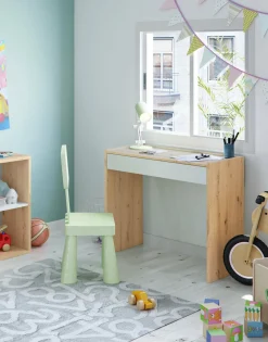 Scrivania lineare rovere nodi e bianca 81x40cm con 1 cassetto - Akaba