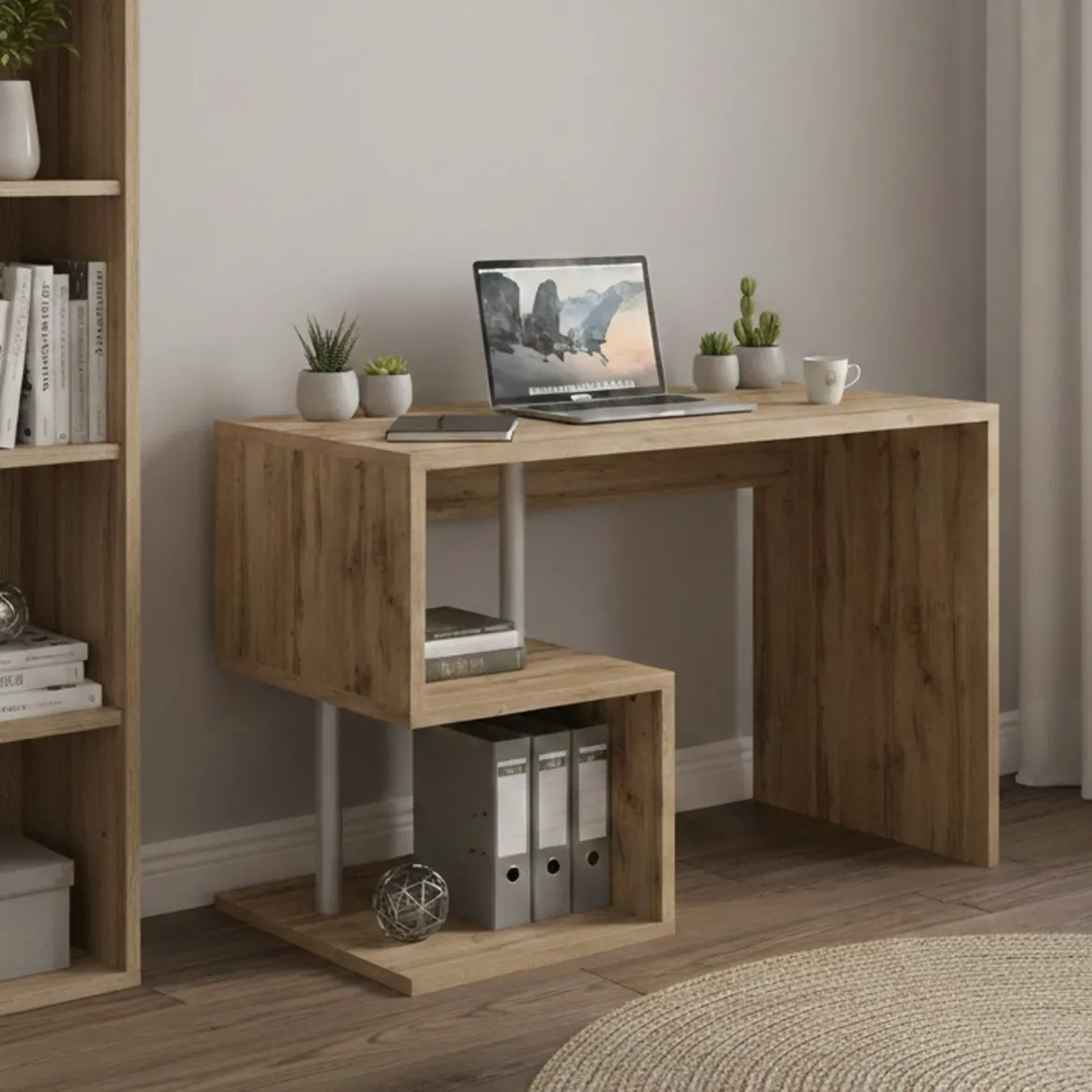 Scrivania lineare rovere 100x50cm con porta pc - Eva