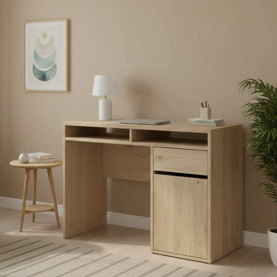 Scrivania lineare rovere 110x48cm con 1 cassetto - Abbadu